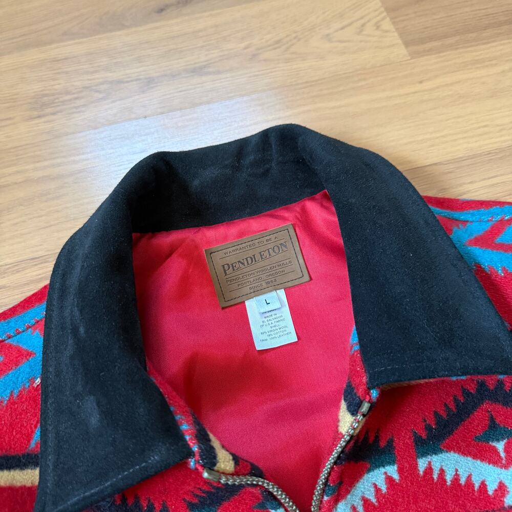 Women's Pendleton Woolen Mills Red Wool Aztec Zip Up Southwestern Jacket Sz L - Picture 2 of 7